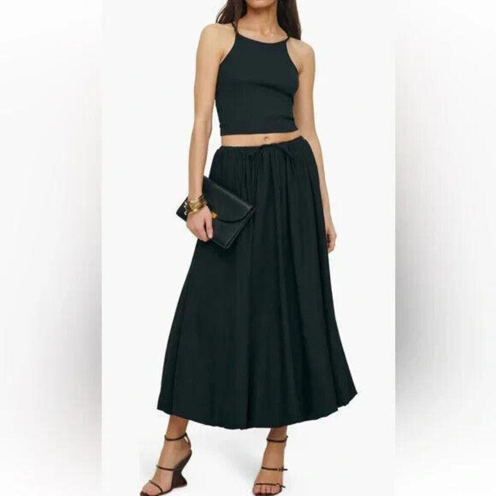 REFORMATION Organic Cotton Drawstring Midi Skirt NWOT